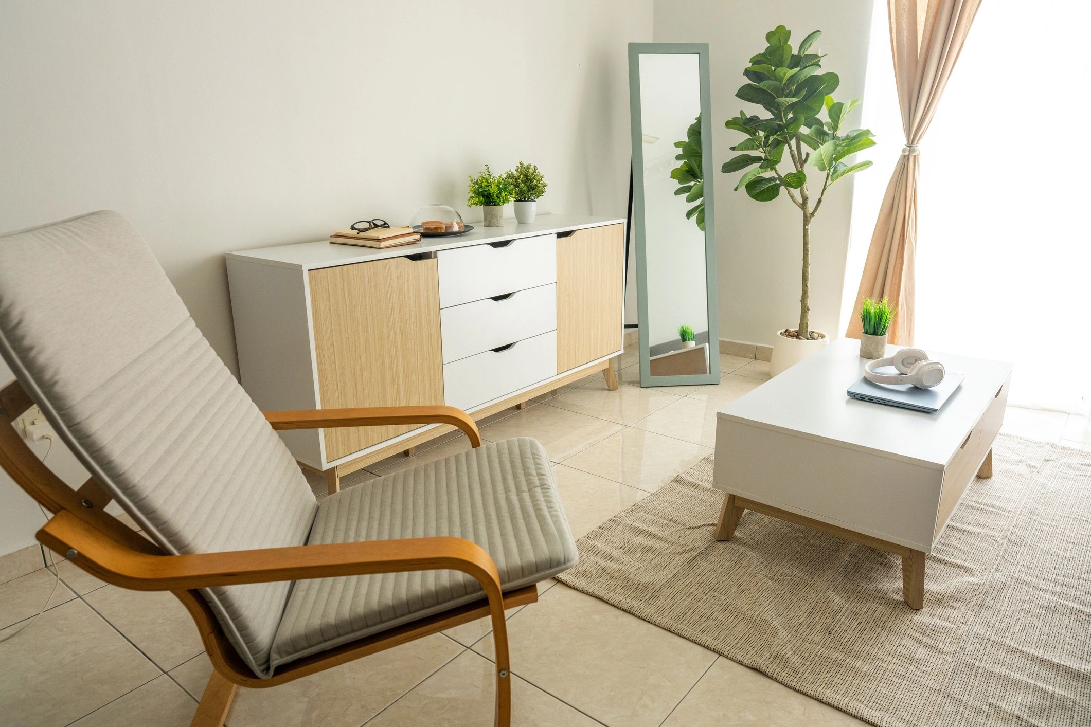 Calm modern interior with neutral tones and clean lines